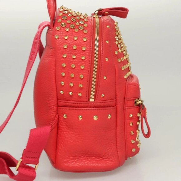 MCM Studs Backpack Leather Red Gold bst584-112825 - Picture 4 of 16